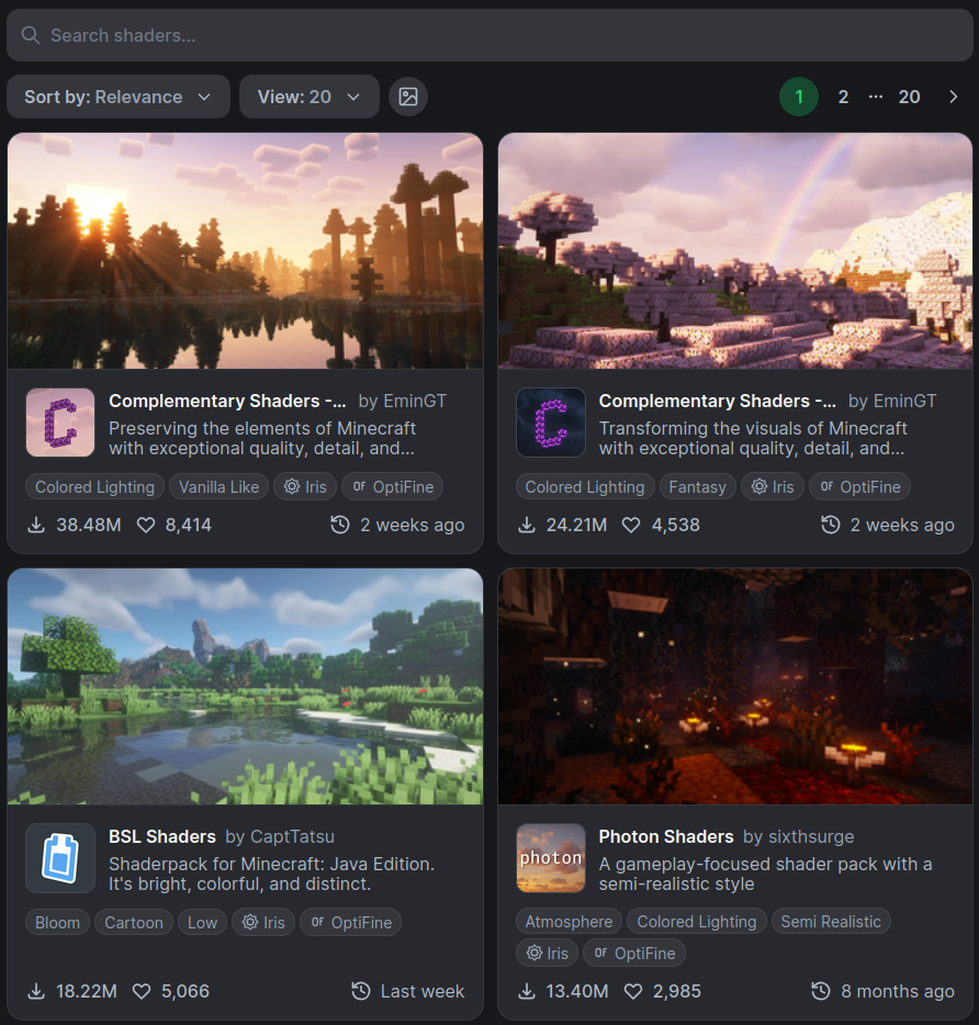 Minecraft Java shaders